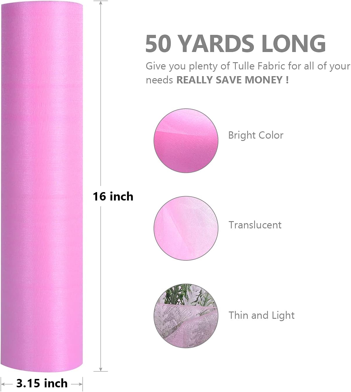 Crystal Organza Fabric Tulle - 16" by 50 Yards Sheer Fabric for Wedding Party Decoration Bridal Shower Tutu Roll Netting Spool Ribbon Wrapping (Light Pink)