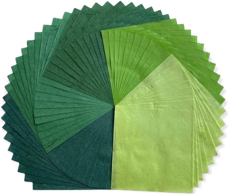 50 Sheets 6 x 6 Inches Natural Fiber Mulberry paper Sheets Square Origami Paper Arts Folding Craft, Decoration Paper, Square Folding Paper for DIY Crafts (Green Tone, 6x6 Inch)