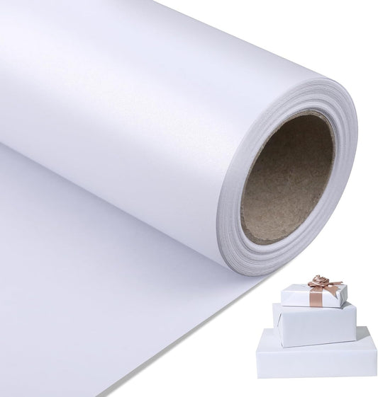 NESCCI White Matte Wrapping Paper,Solid Color Pearly-Lustre Paper,Gift Wrapping Paper,Perfect for Wedding,Valentine's Day,Birthday, Christmas,Baby Shower,DIY Bouquet (17 Inches X 32.8 Feet)