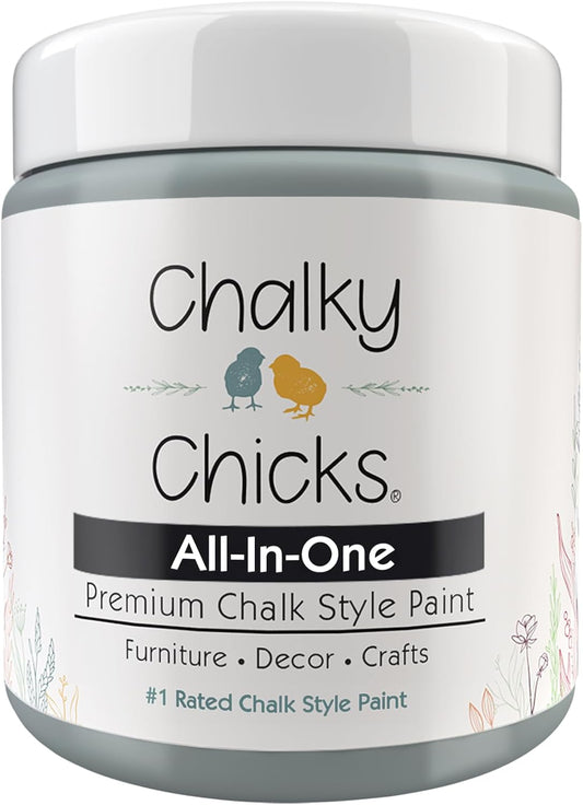 Chalky Chicks All-in-One Chalk Paint for Furniture or Cabinet - 4 Fl Oz - Matte Finish Overcast (Blue Gray) for Metal, Wood Furniture Paint - No Sanding All-in-One for Home Decor & Crafts, USA Made