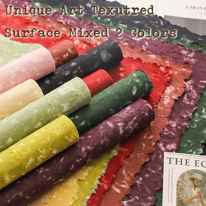 Textured Handmade Paper Sheets for Crafts, 21 Sheets A5 Thick Mulberry Scrapbook Paper for Card Making Supplies, Embossed, DIY Art Junk Journal, Collage, Mixed Media