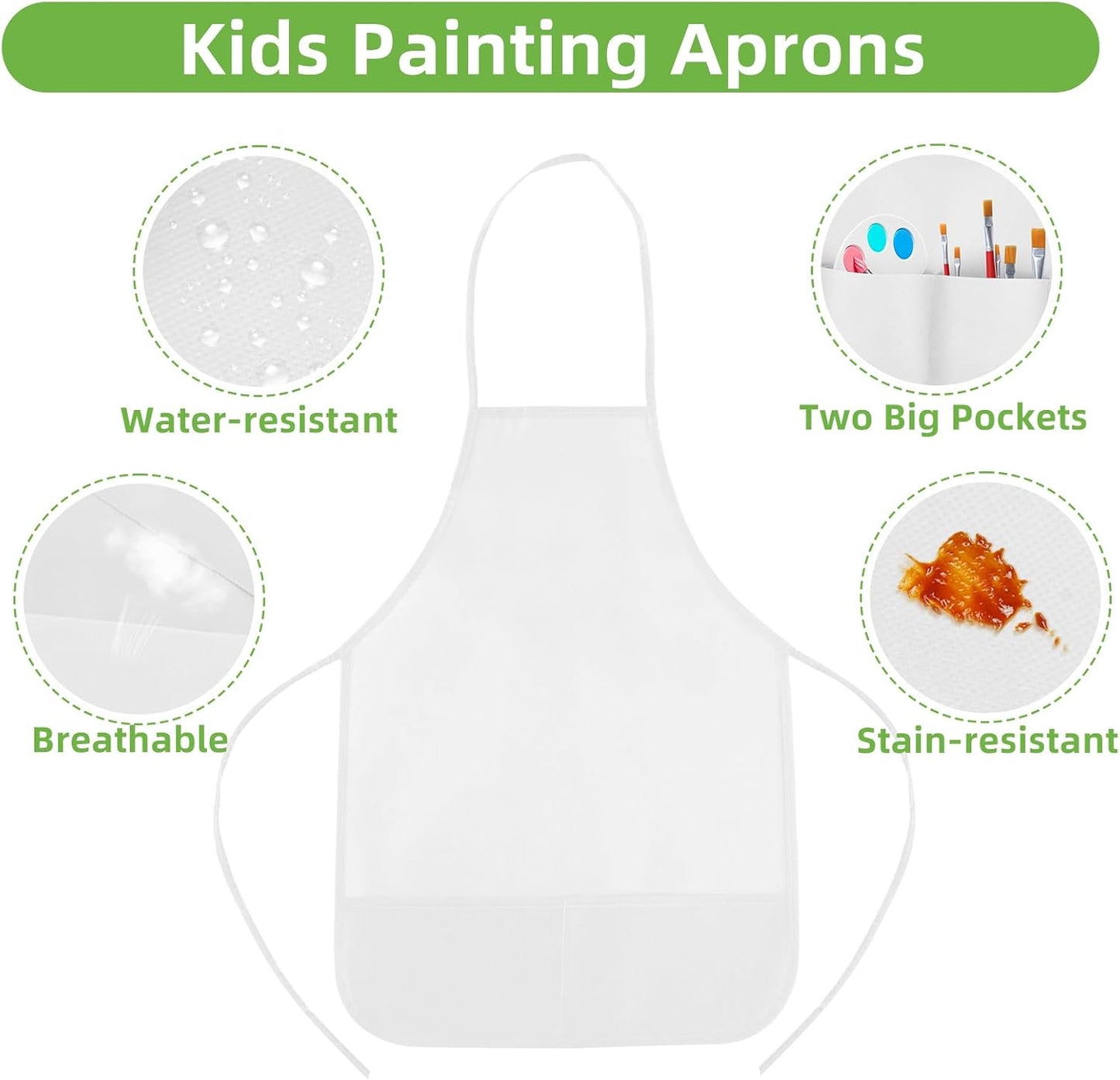 CHRORINE 6/12/24 Pack Kids Painting Apron Toddler Art Aprons for Kids Paint Apron Smock for Painting Cooking Craft Activity
