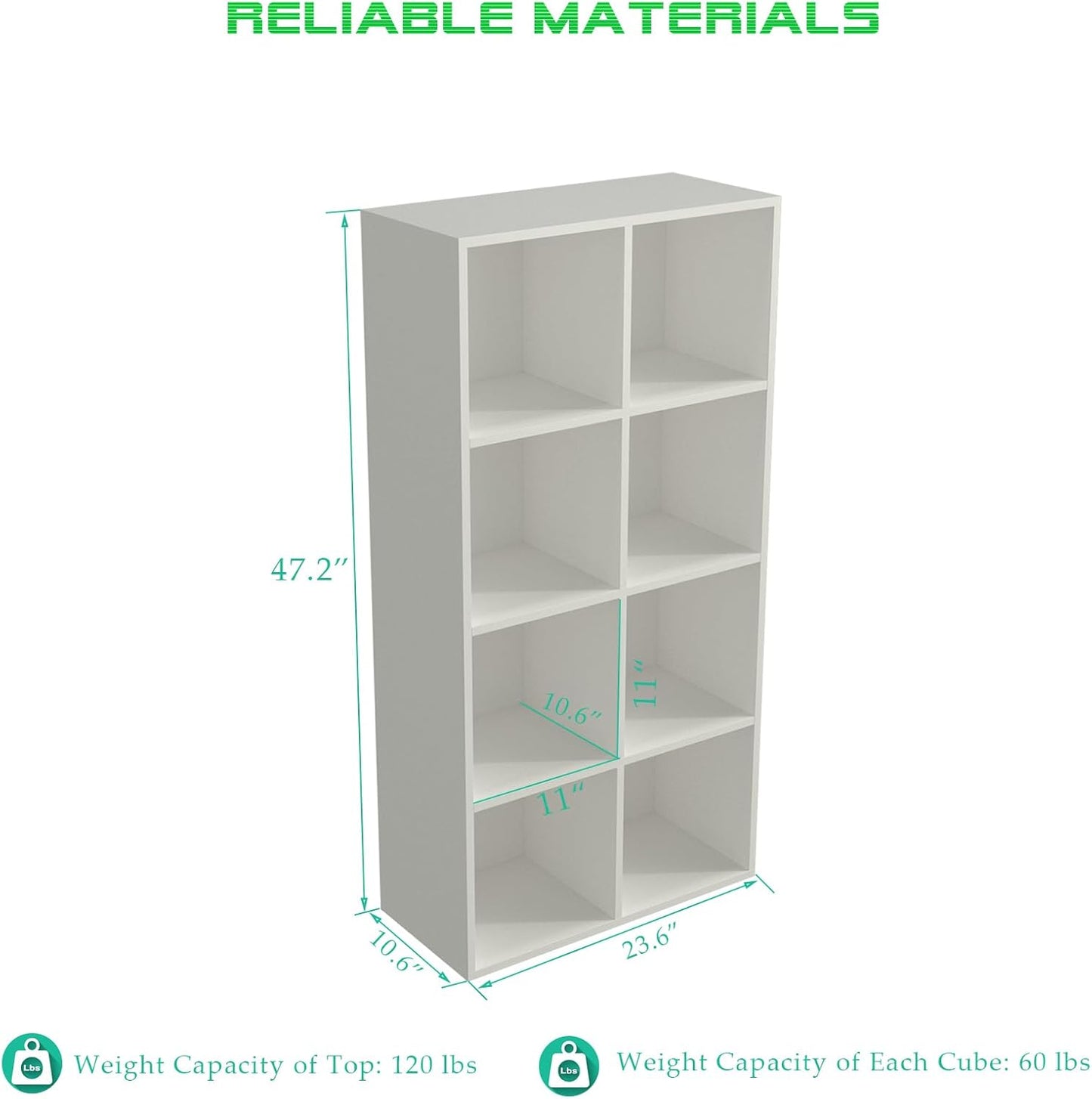 8-Cube Storage Shelf Bookcase - Wooden 4-Tier Floor Standing Open Bookshelf, Modern TV Stand up to 55 Inchs for Home and Office, Warm White