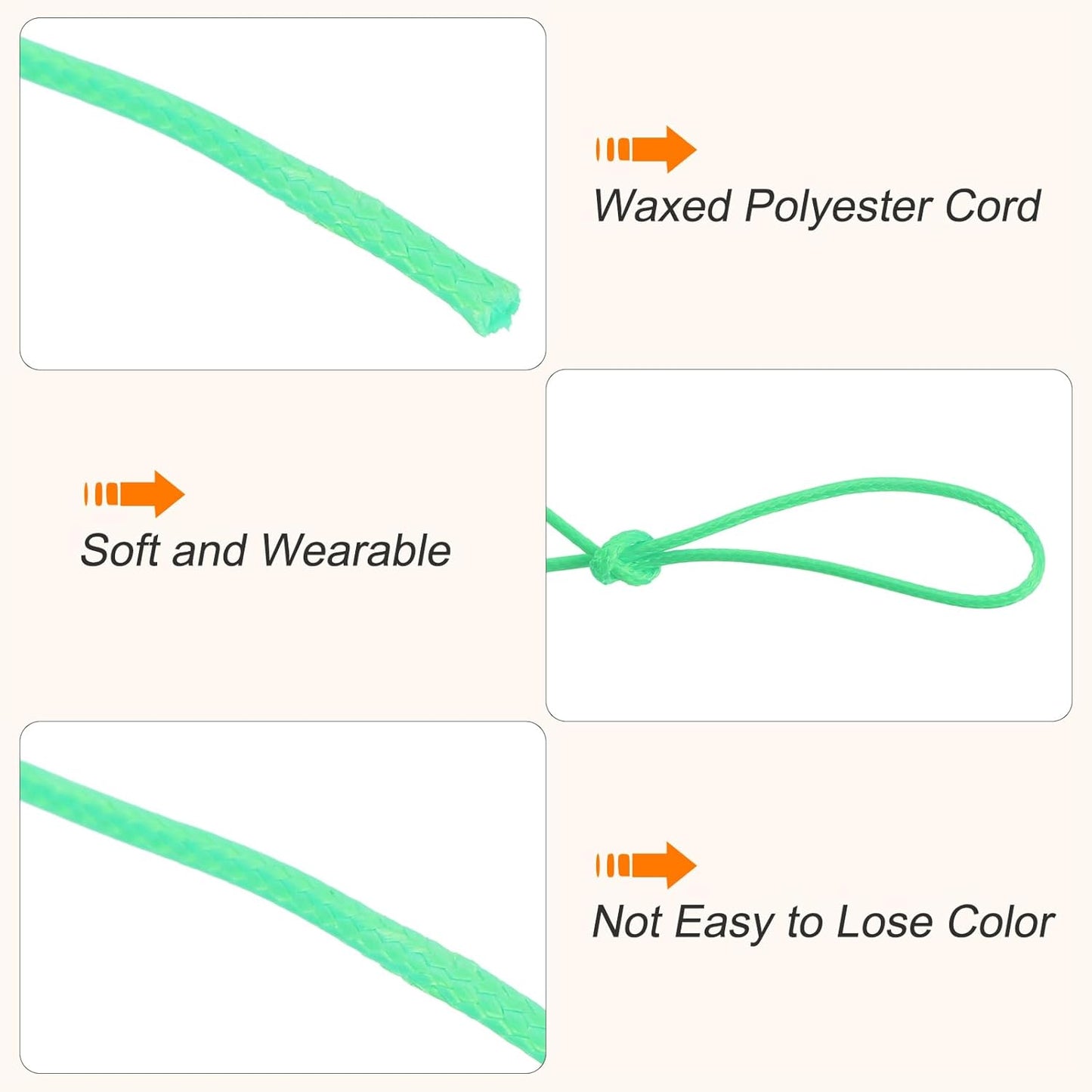 MECCANIXITY Waxed Cord 1.5mm Waxed Polyester Cord 175 Yard Wax String for Bracelet Making,Necklaces, Beading,Jewelry Making and DIY Crafts(Light Green)