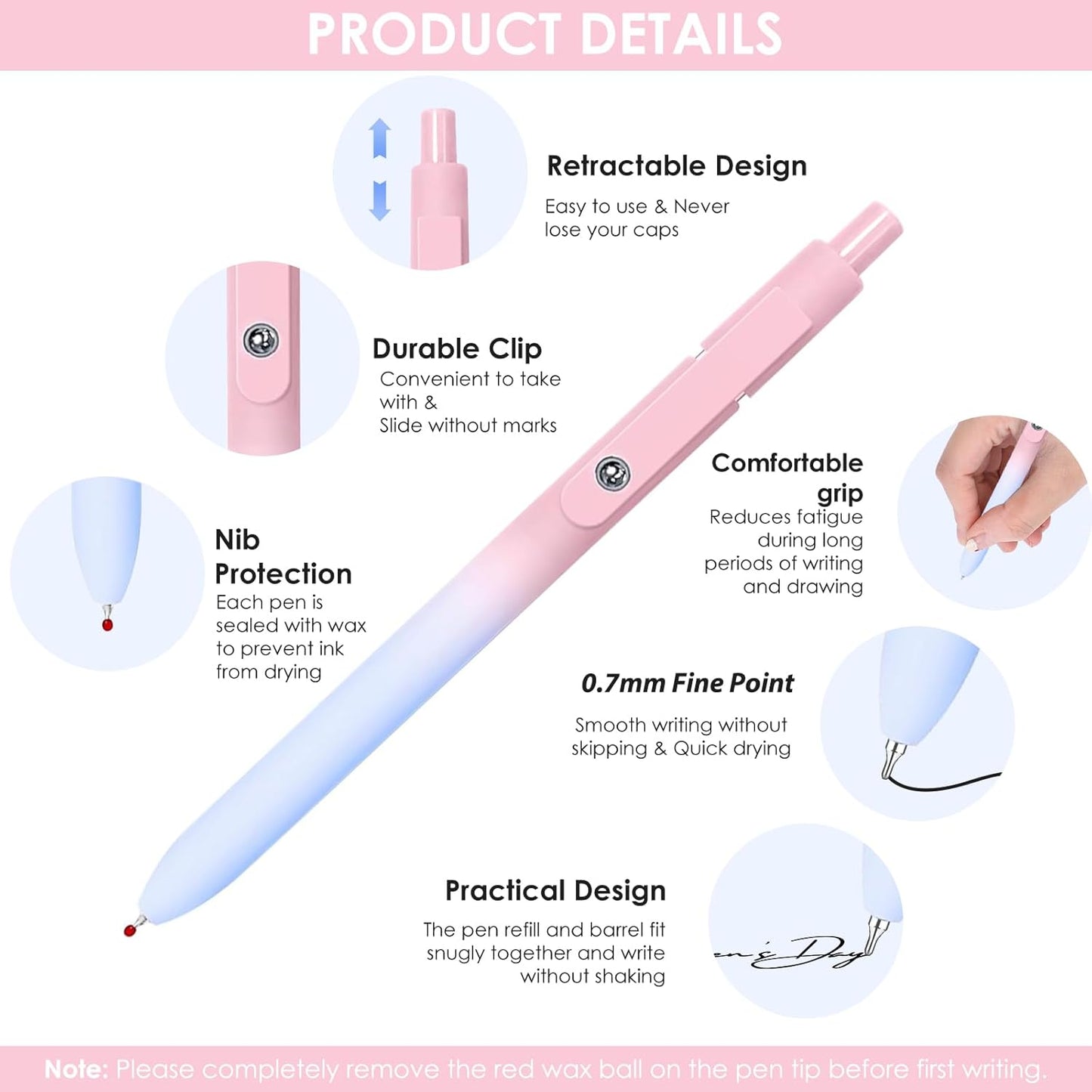 Gel Pens, 5PCS 0.7mm Cute Gel Pens Black Ink Fine Point Pens With Smooth Writing for Journaling Note Taking, High-End Series Ballpoint for School Office Supplies, Easter Basket Essentials(Gradient)