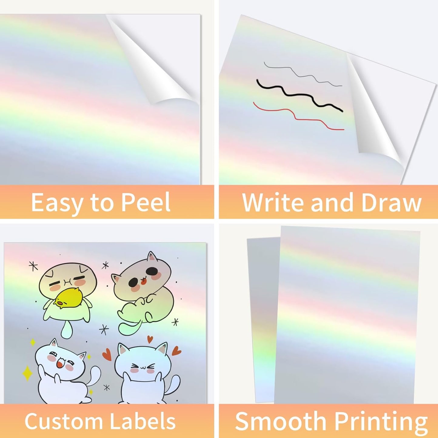 Printable Sticker Paper, 20 Sheets Printable Holographic Sticker Paper, Laser/Inkjet Printing- Holographic, Letter Size (8.5" x 11")