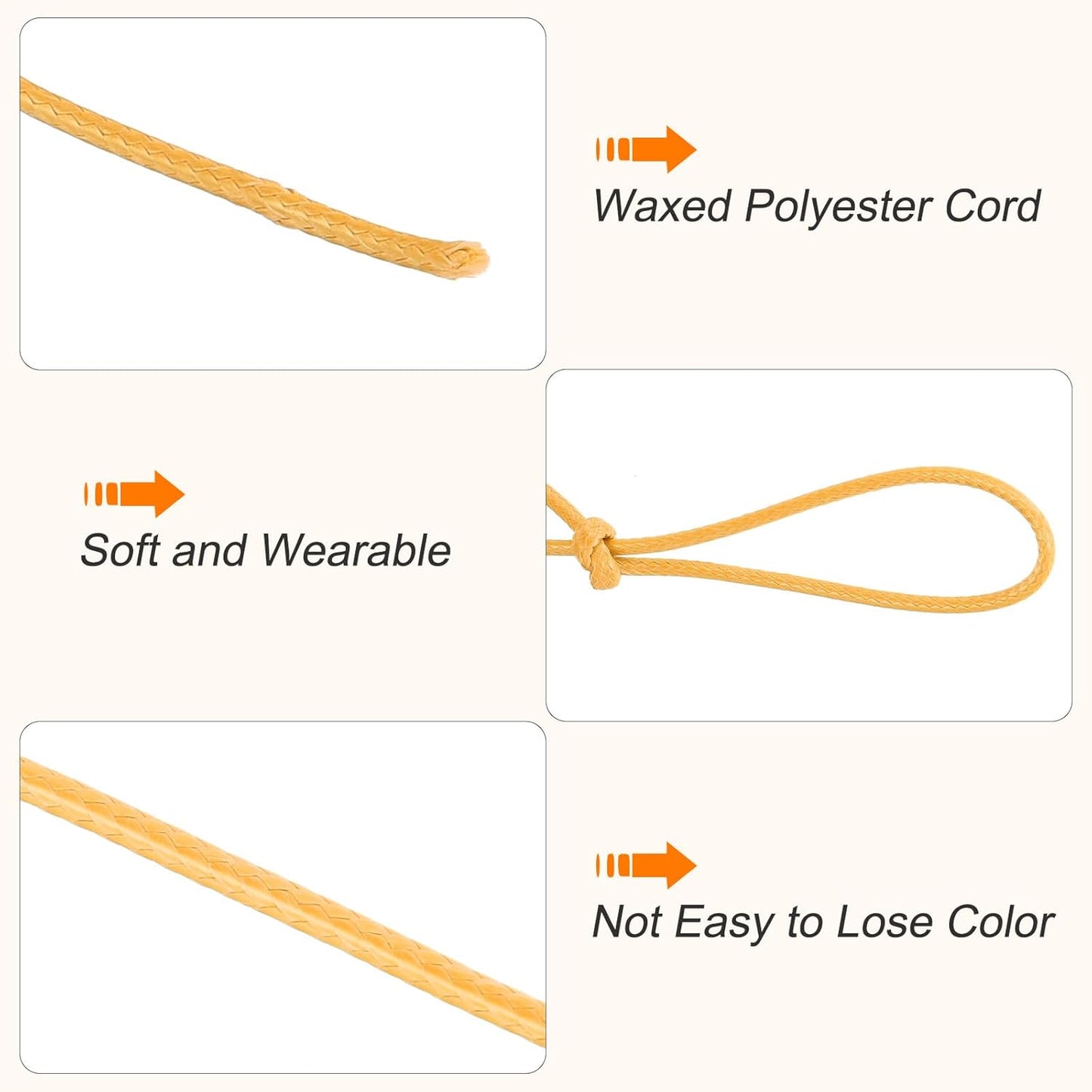 MECCANIXITY Waxed Cord 2mm Waxed Polyester Cord 98 Yard Wax String for Bracelet Making, Necklaces, Beading, Jewelry Making and DIY Crafts(Yellow)