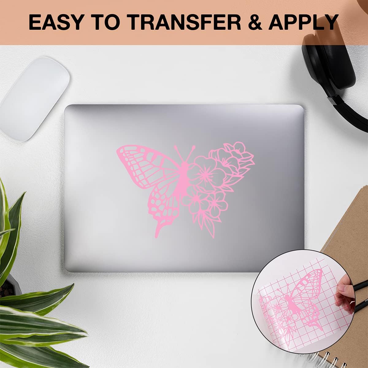 HTVRONT Pink Permanent Vinyl, 12" x 40 FT Adhesive Permanent Vinyl Roll for All Cutting Machine, Silhouette, Cameo Cutters, Signs, Scrapbooking, Craft, Die Cutters (Glossy Pink)