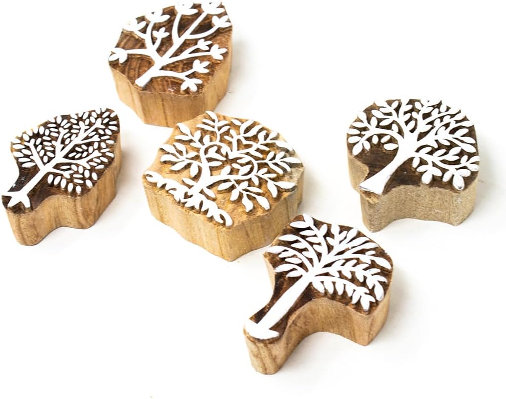 Wooden Printing Stamps Indian Design - Block Stamp for Printing Saree Border/Dresses/Craft Card Making/Scrapbook/Clay Pottery (Set of 5) Hashcart®