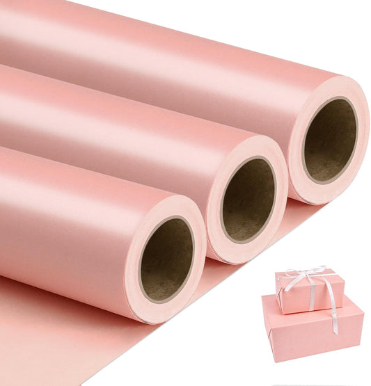 NESCCI Pink Matte Wrapping Paper,Solid Color Pearly-Lustre Paper-3 Roll,17 Inches X 32.8 Feet Per roll.Gift Wrapping Paper,Perfect for Wedding,Valentine's Day,Birthday, Christmas,Baby Shower.