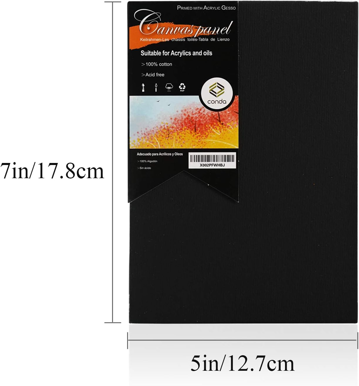 CONDA Black Canvas Panels 5x7 inch, Pack of 14, 100% Cotton Acid-Free, 8 oz Gesso-Primed, Art Boards for Oil & Acrylic Painting