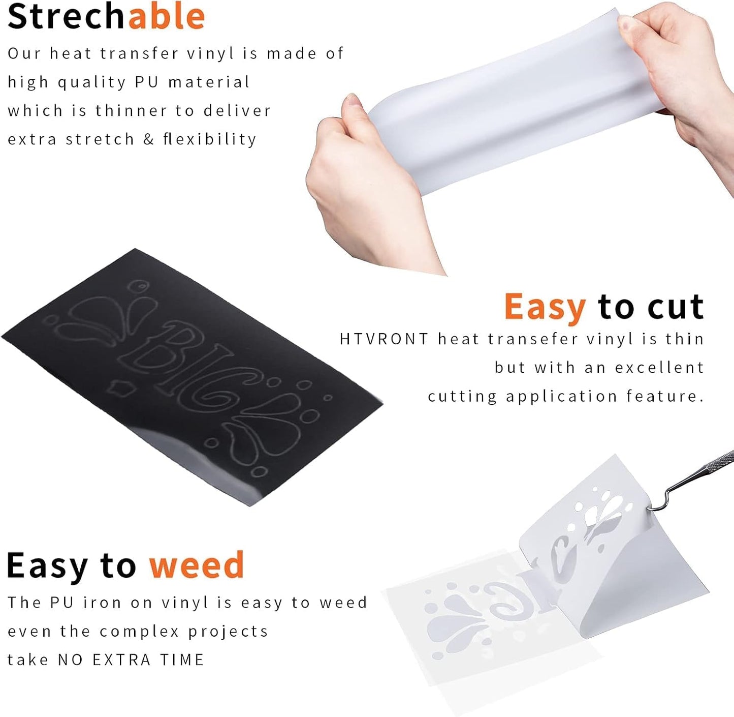 HTVRONT HTV Heat Transfer Vinyl Bundle: 12 White HTV Vinyl and 11 Black Heat Transfer Vinyl Sheets, 12"x12" PU Iron on Vinyl Plus 1 PTFE Sheet Easy to Cut & Weed for Heat Design