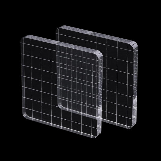 2Pcs Clear Stamp Blocks Set, 3 x 3 Inch Square Acrylic Blocks for Stamping With Grid Lines - Scrapbooking Crafts Tools