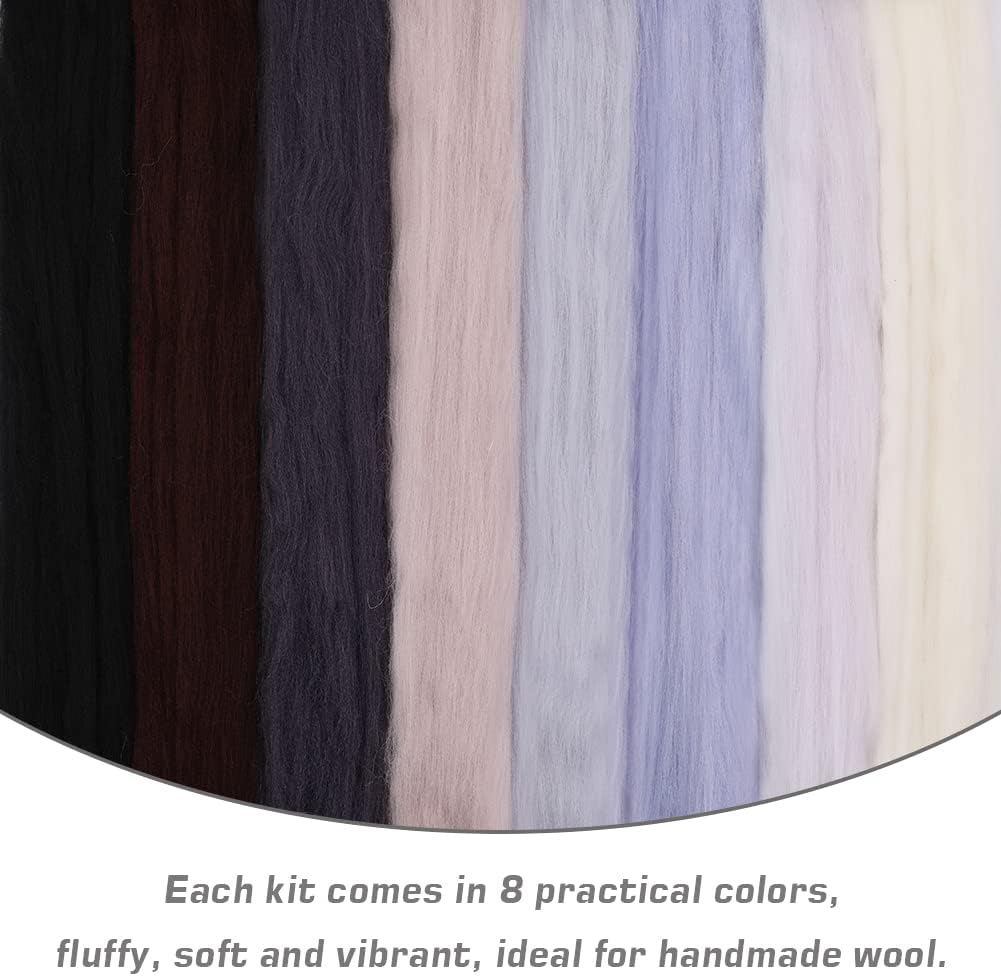 Wonvoc Needle Felting Wool 2.82oz/80 g, 8 Colors Nature Wool Roving Yarn, Hand Spinning Wool Roving Wool Yarn for DIY Craft Materials (Winter)