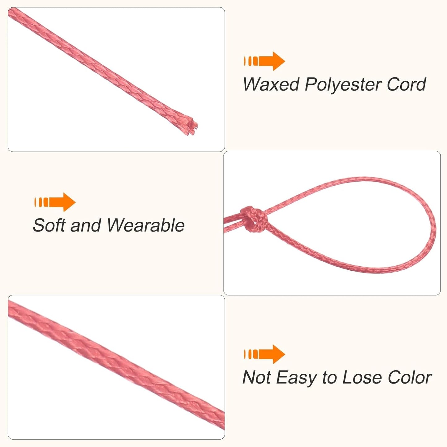 MECCANIXITY Waxed Cord 0.5mm Waxed Polyester Cord 175 Yard Wax String for Bracelet Making, Necklaces, Beading, Jewelry Making and DIY Crafts(Watermelon Red)
