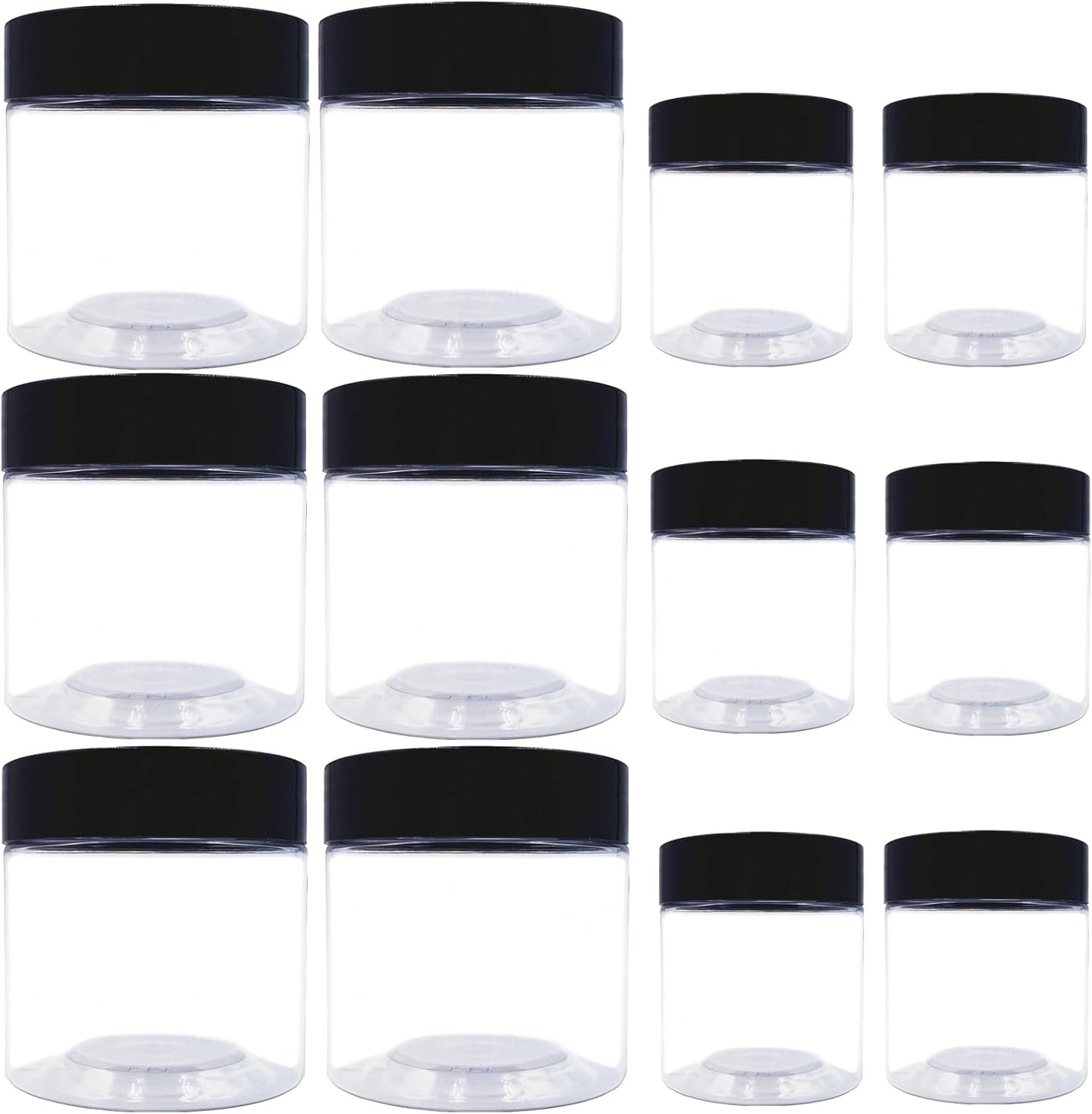 8 oz Plastic Containers with Lids and 4oz Small Containers (Set of 12) Plastic Jars with Lids Cosmetic Jar for Body Butter, Bath Salt, Slime and Beauty Product