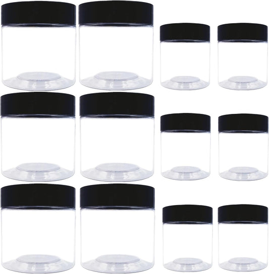 8 oz Plastic Containers with Lids and 4oz Small Containers (Set of 12) Plastic Jars with Lids Cosmetic Jar for Body Butter, Bath Salt, Slime and Beauty Product