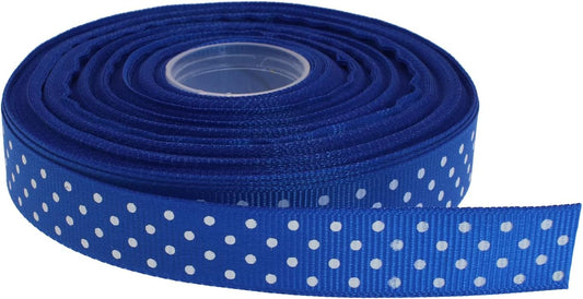 Polka Dot Grosgrain Ribbon 25 Yard Each Roll 100% Polyester (5/8", Royal Blue)