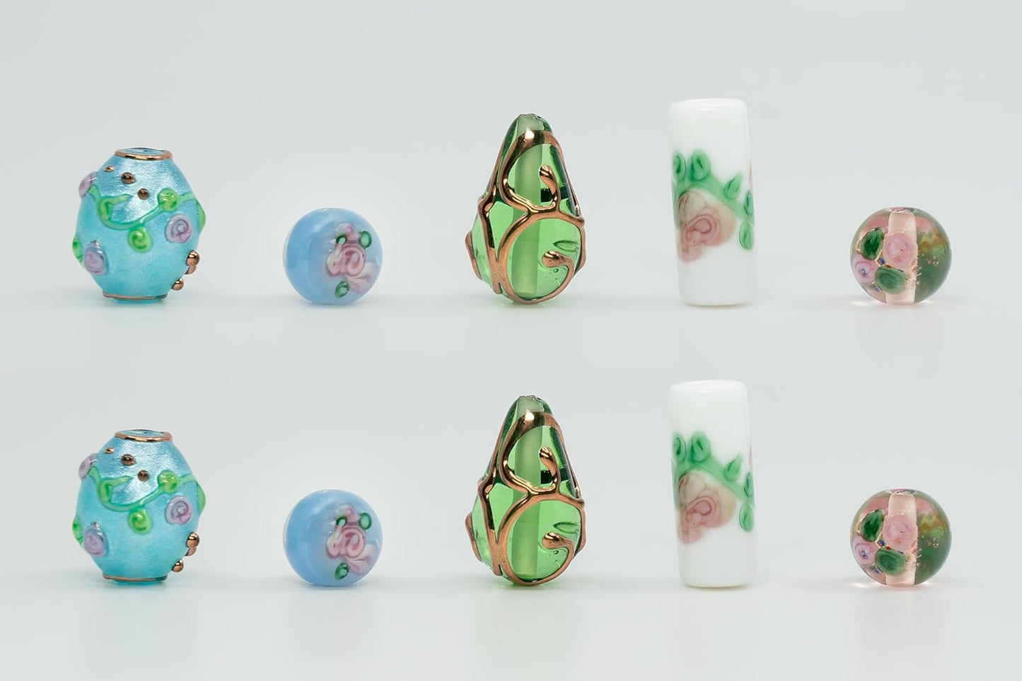 10 pcs Mix of Bohemia Lampwork Czech Glass Beads with Flowers, Hand Made Set Kit, LW 001