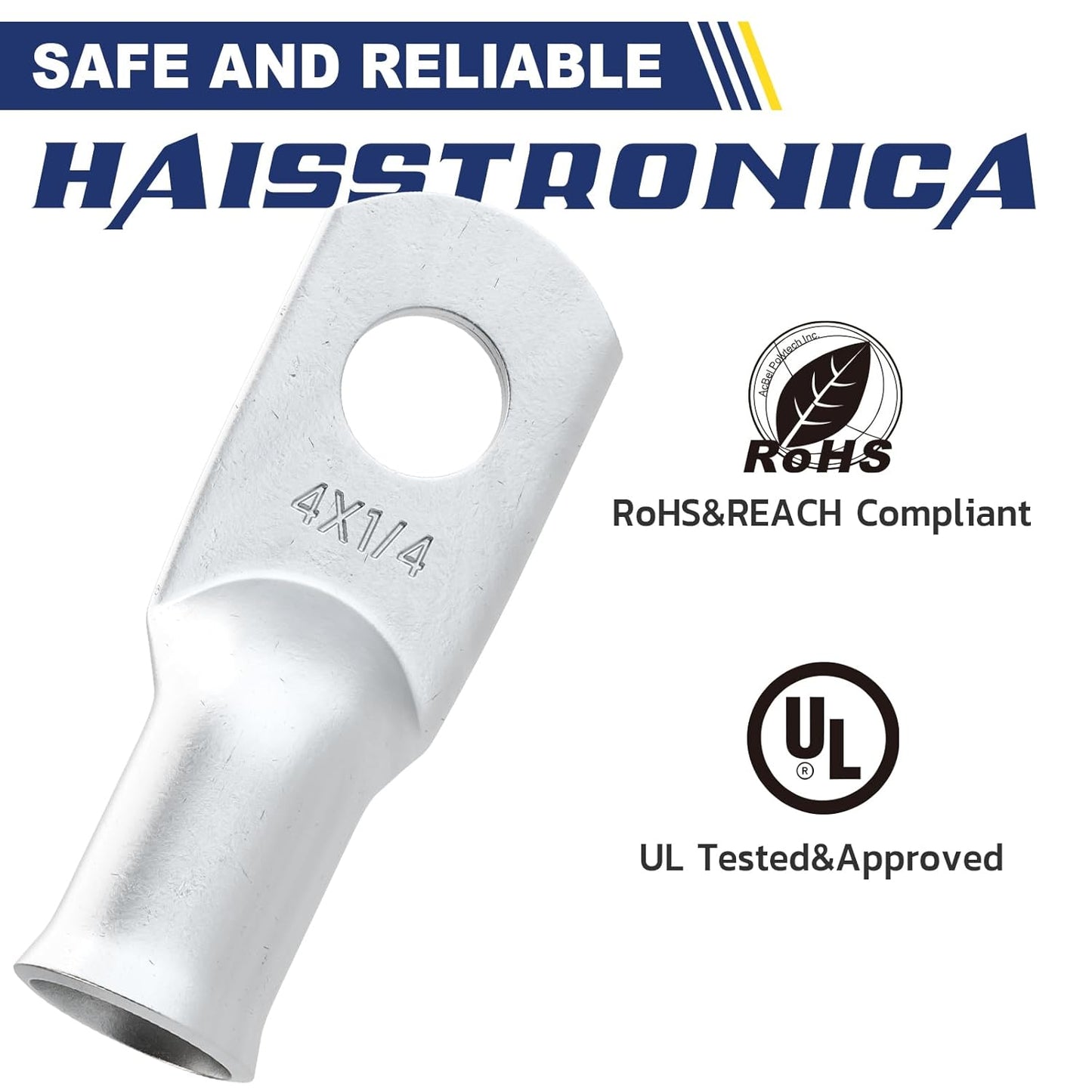 haisstronica 10pcs 4 AWG - 1/4" (M6) Tinned Copper Battery Lugs, Heavy Duty Copper Wire Lugs with 10pcs 3:1 Adhesive Heat Shrink Tubing,4 Gauge Wire Lugs,Tinned Copper Battery Cable Ends