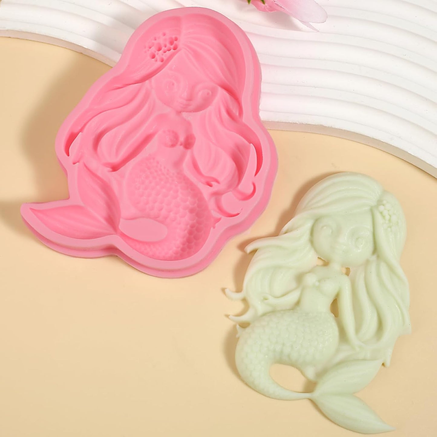 1 Pcs Mermaid Candy Fondant Mold, Reusable Chocolate Silicone Molds for Ocean Fairy Tale Theme Cake Decoration Baking Cookie Dough Jelly, Resin Crafts Plaster Modeling Clay