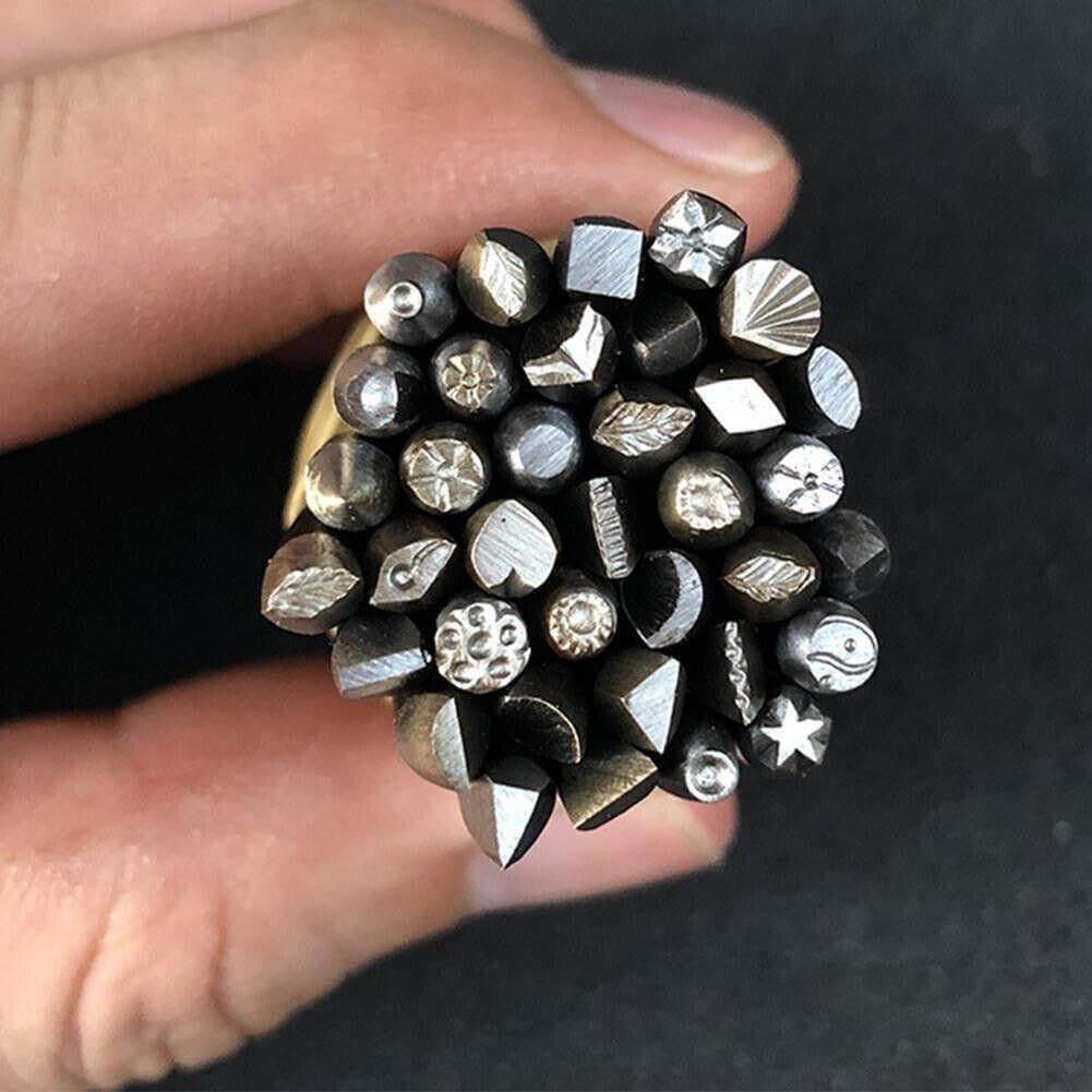 36Pcs Mixed Size Metal Jewelry Making Stamping Punch Kit P0J1 Set Flower S8G6