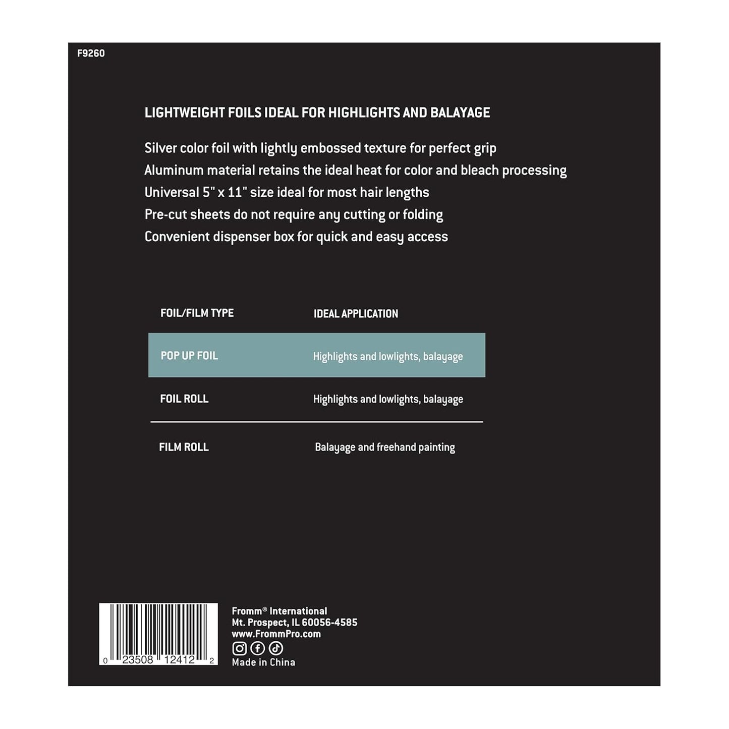 Fromm Pop Up Hair Foils, Silver Foils, Cosmetology Supplies, Hairstylist Essentials, Lightweight, Ideal for Highlighting and Coloring, Precut, 5" x 11", 500 Foil Sheets