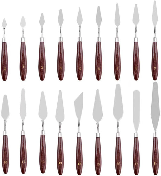 18 Piece Painting Knives Stainless Steel Spatula Palette Knife Professional Palette Knife Painting Wood Handle Oil Painting Accessories Color Mixing Set for Oil Canvas Acrylic Painting
