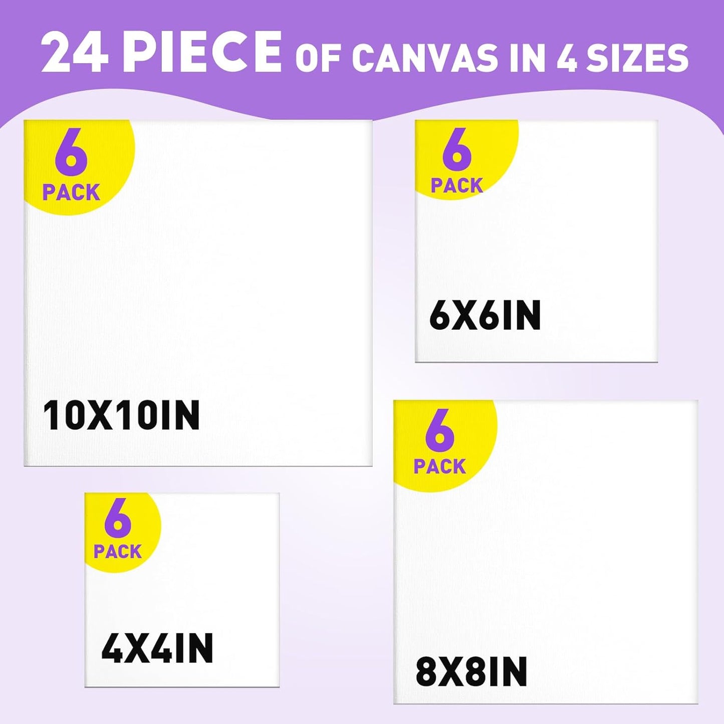 ESRICH 24Pack Canvas for Painting, 6pcs Each of 4x4, 6x6, 8x8, 10x10 Canvas Boards for Painting, Art Supplies of Blank Canvas for Adults&Kids, Pre-Primed Painting Canvas for Acrylic, Oil & Watercolor
