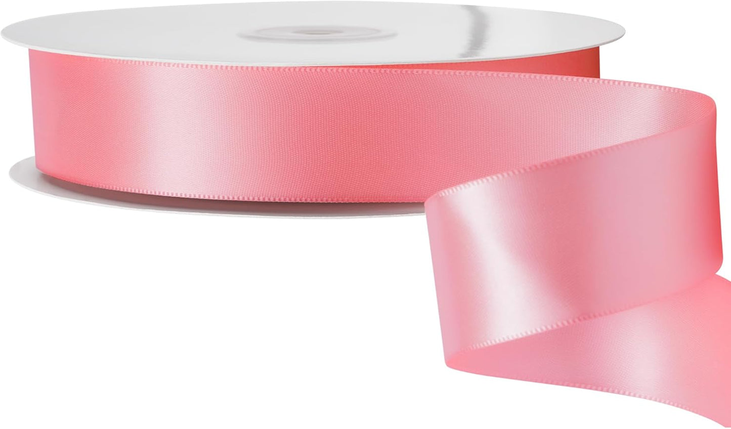 LIUYAXI Pink Stain Ribbon, 1" X Continuous 50 Yards, Double Faced Fabric Ribbon Perfect for Gift Wrapping Wedding Birthday Party Chair Sash Christmas Hair Floral Craft Sewing