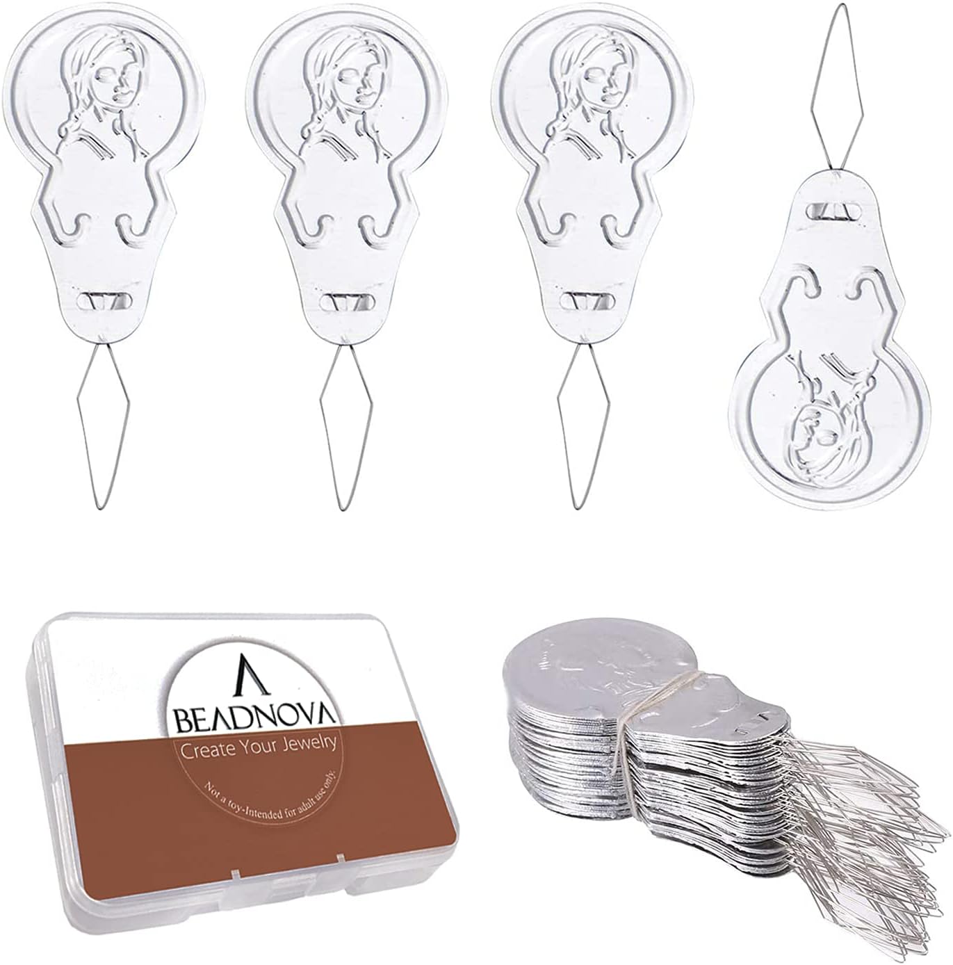 BEADNOVA Embroidery Needle Threader Tool 50pcs Aluminum Sewing Machine Needle Threader for Hand Sewing Cross Stitch Craft Knitting Quilting (50pcs)