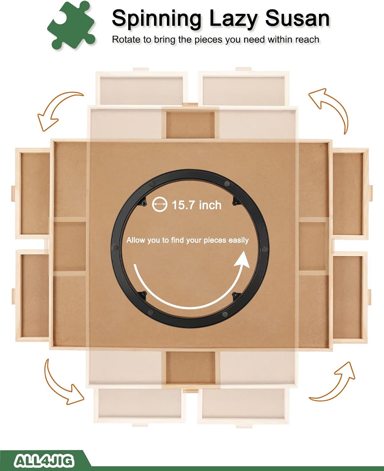 ALL4JIG 1500 Pieces Rotating Puzzle Board with 6 Drawers and Cover,25"x34"Portable Wooden Jigsaw Puzzle Table for Adults,Lazy Susan Spinning Puzzle Boards Birthday Gift for mom