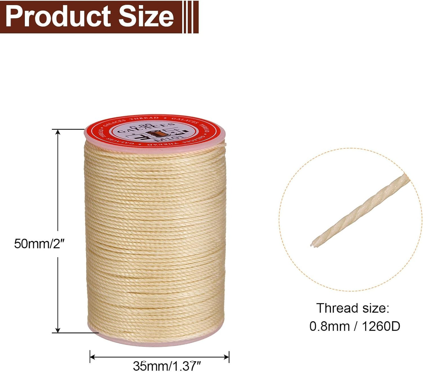 uxcell Round Leather Sewing Waxed Thread, 55m / 60 Yards Polyester Wax String, 0.80mm Wax Stitching Cord for Leather Crafts, Bookbinding, Bracelets Braided, Dark Linen, 2pcs