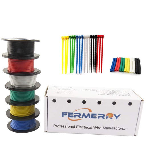 Fermerry 16 AWG Stranded Wire Spool 25ft Each 6 Colors Flexible 16 Gauge Silicone Hook up Wire Kit Electrical Tinned Copper Wire