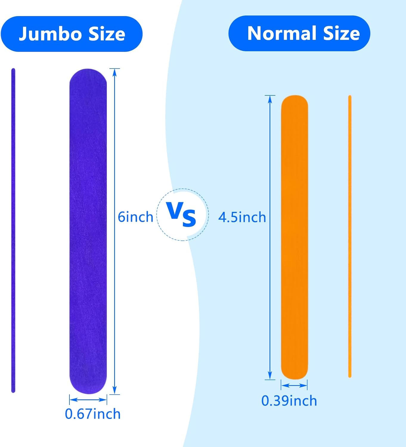 Colored Jumbo Wooden Craft Sticks, 6 Inch, 500 Pieces, 3/4 Inch Wide, Multi-Colored