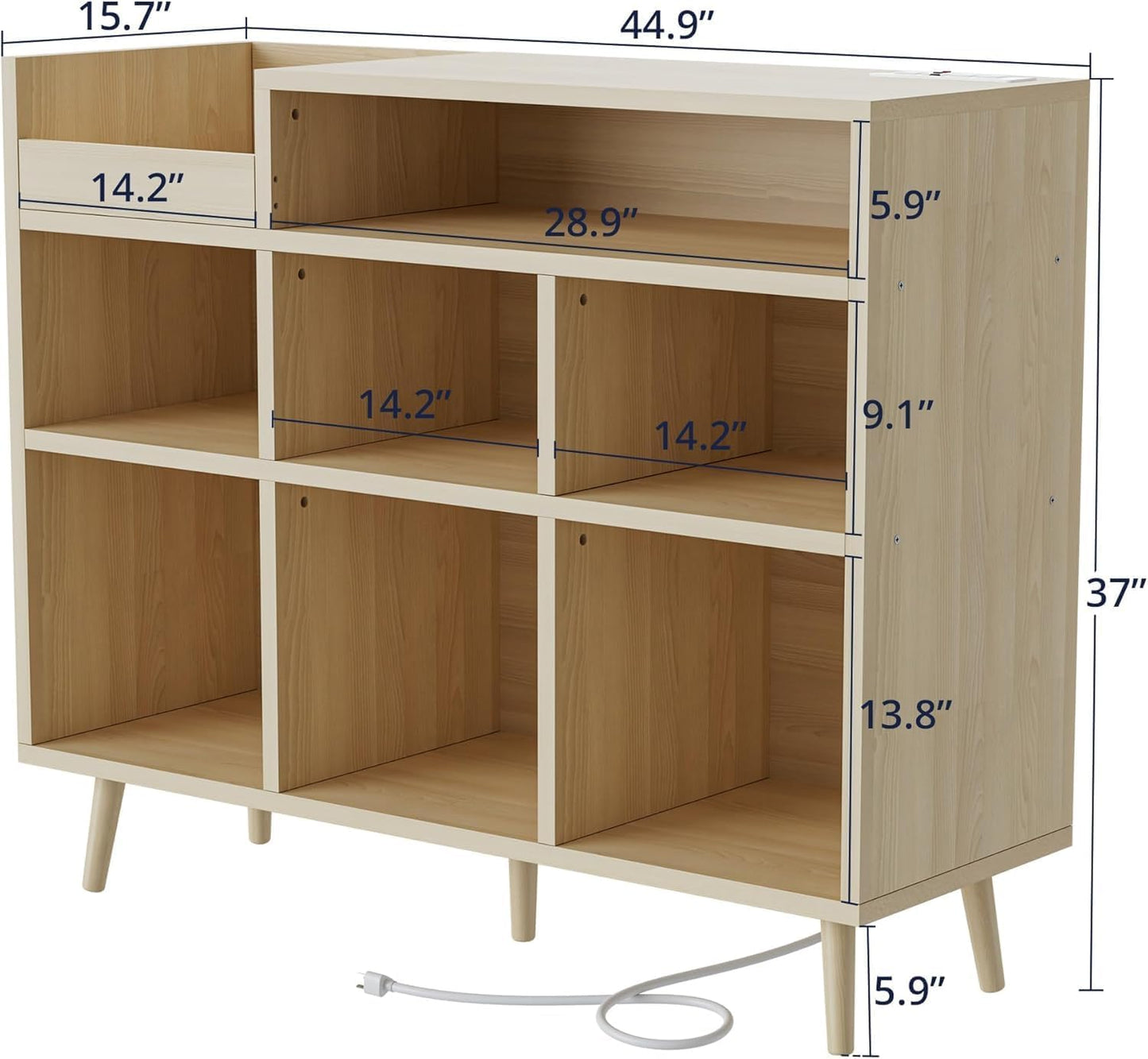 Cozy Castle Large Record Player Stand, Vinyl Storage Cabinet Mid Century Modern Turntable Stand Media Console Table Open Shelf Cube CD Album Holder Organizer for Living Room, Office, Oak