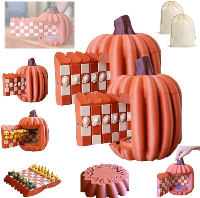 Pumpkin Game Set: Magnetic Chess Checkers, Dice Tower, Cribbage, Card Holder, Forgecore Gourd Games, Gourd Gambit Pumpkin Chess Expansion Pack, 3D Printing Portable Adult Pumpkins Board Game Set(2#1)