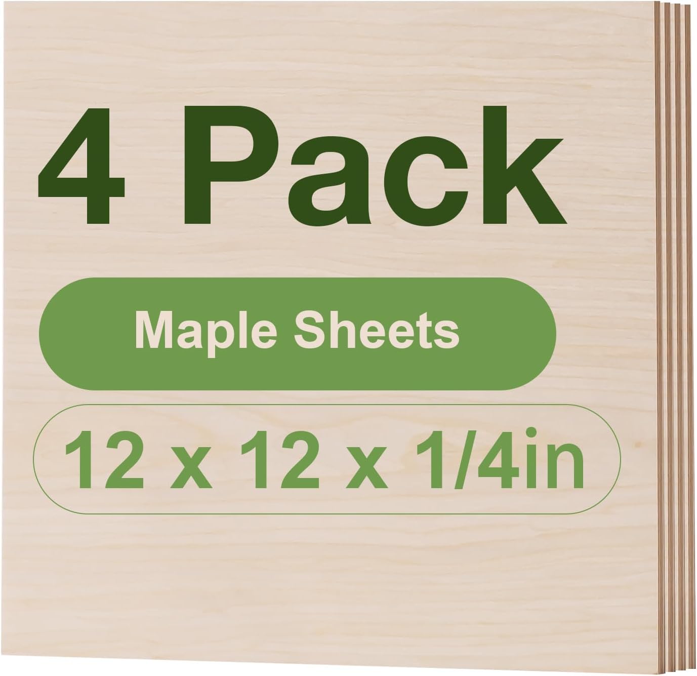 4 Pack Maple Plywood Sheets, 12 x 12 x 1/4 Inch, 6mm Plywood for Laser Cutting, Thin Unfinished Wood Sheets for Architectural Models, Wood Burning and DIY Crafts