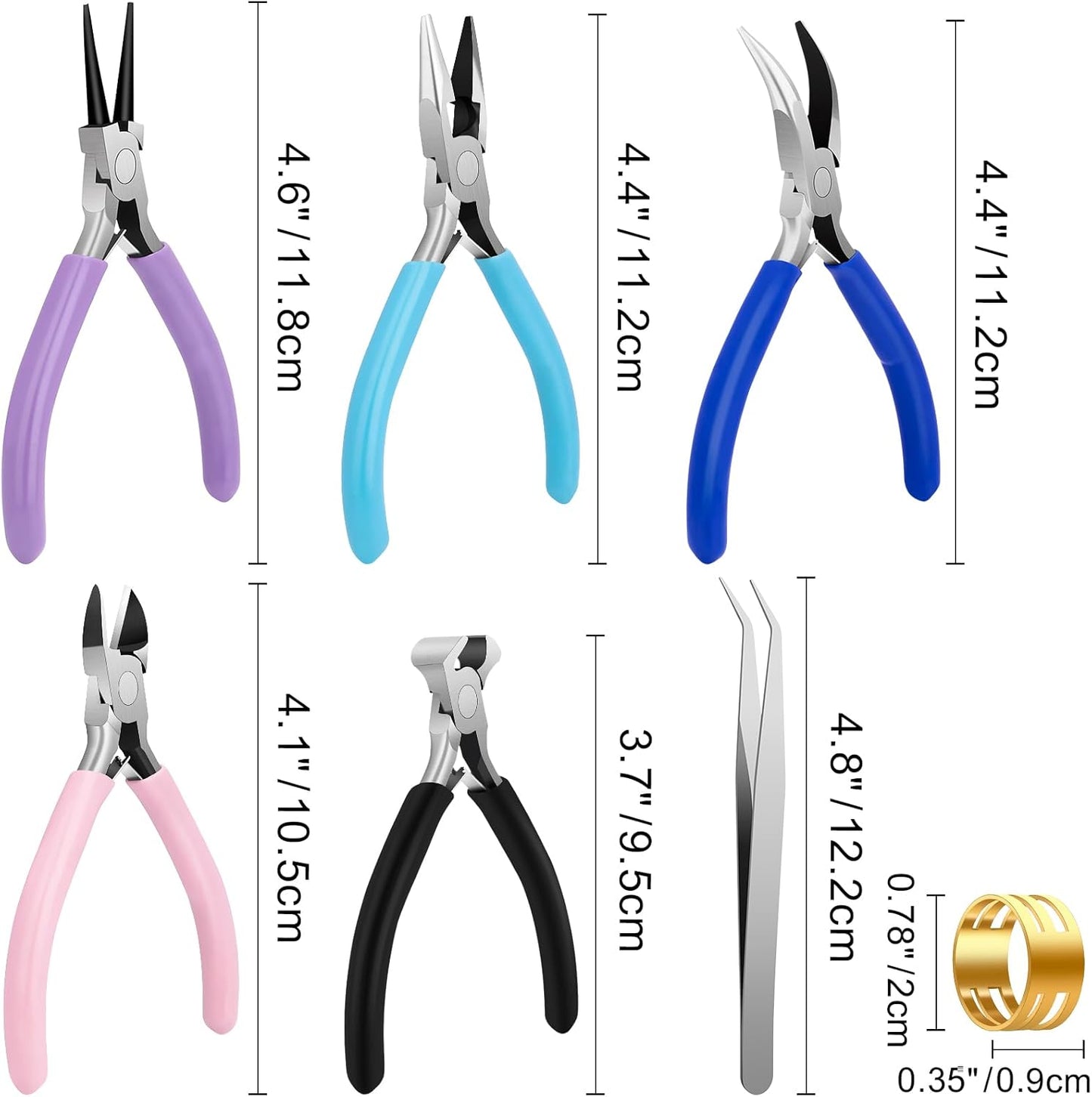 5 Pack Jewelry Pliers Tool Set, Includes Round, Chain, Needle, Bent & Zipper Pliers for Repair, Wire Wrapping & Crafts