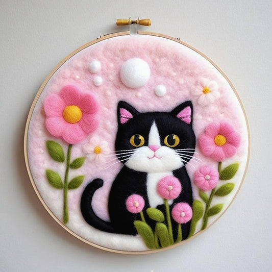 yesJRL Needle Felting Kits Beginners, Natural Landscape DIY Wool Needle Felting Starter Kit, Floral Needle Felt Set with Foam Pad, Felt Cloth and Instructions, Used for Home Decoration (Pink)