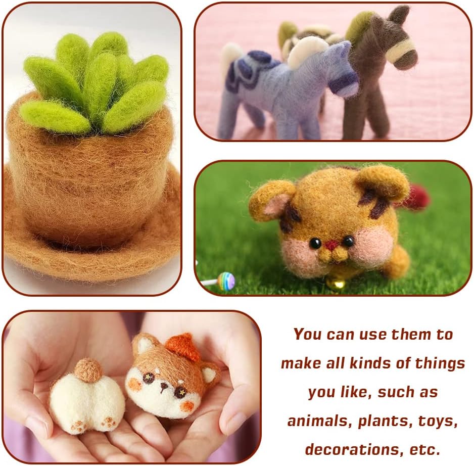 Wonvoc 2.82 oz Needle Felting Wool, 80 g Nature Wool Roving Yarn, Needle Felting Wool Bulk, Hand Spinning Wool Roving Wool Yarn for DIY Craft Materials and Felting Wool Craftsmen, 10g/Color (Autumn)