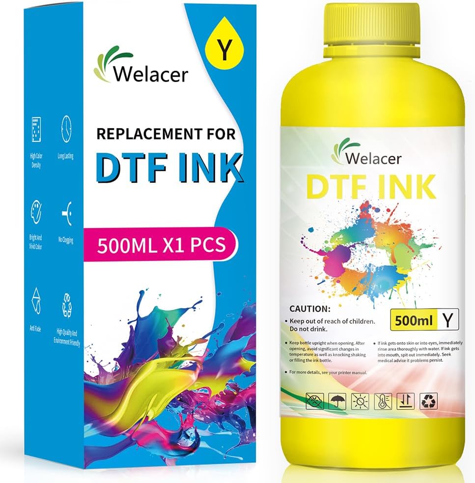 DTF Ink Yellow 500ml - Premium Heat Transfer Ink Conversion Kit Refill for L1800, I3200, R1390, XP600, R2400, L800, 1430, P400, P800, R2000, XP-15000 Printers, for DTF Film