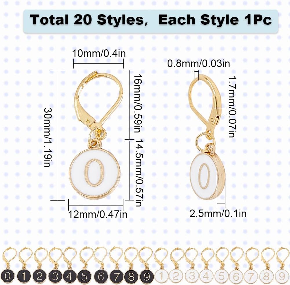 SUNNYCLUE 1 Box 20Pcs Number 1~9 Stitch Markers Charms Crochet Enamel Cute Removable Clip on Leverback Clasp Charm Locking Metal Knitting Markers for Weaving Sewing Knit Quilting DIY Zipper Pull