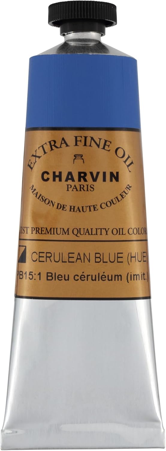 Charvin Extra Fine Oil Paint, Cerulean Blue Hue 60 ml - Triple-Milled, Rich Texture, Poppy Oil-Based, Light-Fast, Handmade, Archival Quality