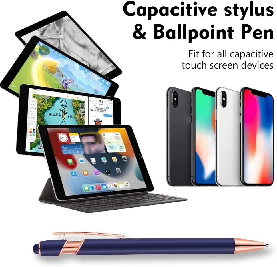 12 PCS 2 in 1 Stylus Ballpoint Pen with Stylus Tip, 1.0 mm Black Ink Metal Pen Stylus Pen for Touch Screens (Rose Gold & Gray)