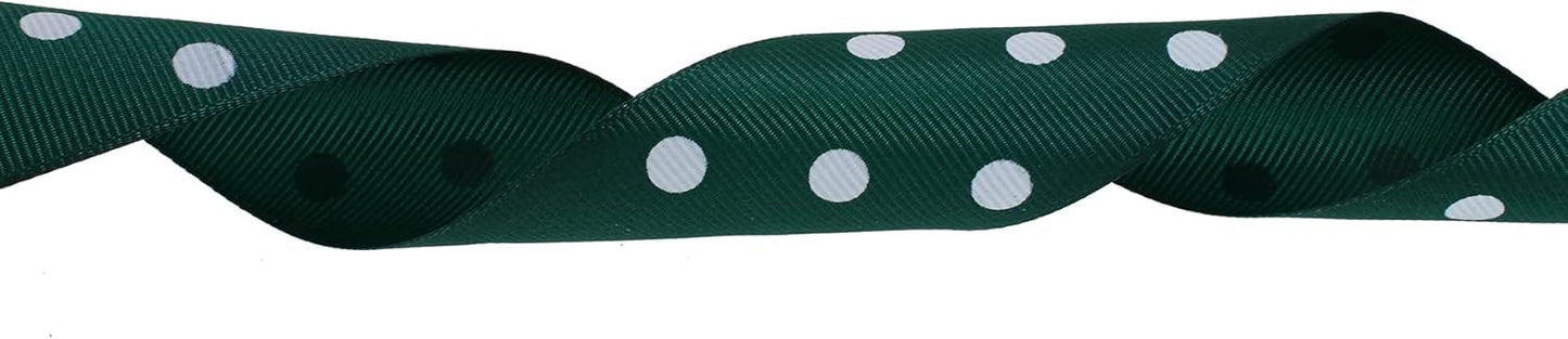 Polka Dot Grosgrain Ribbon 25 Yard Each Roll 100% Polyester (1/1-2", Dark Green)