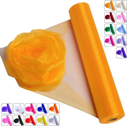 Crystal Organza Fabric Tulle - 16" by 50 Yards Sheer Fabric for Wedding Party Decoration Bridal Shower Tutu Roll Netting Spool Ribbon Wrapping (Gold)