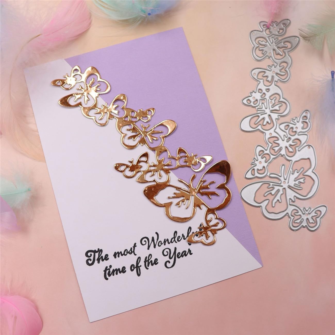 Mvchifay Cutting Dies for Card Making Metal Die-Cuts Scrapbooking Tool Hollow Frame DIY Craft Punch Template Embossing for Paper Album Decor (4-Butterfly String 13.4x5.3cm)