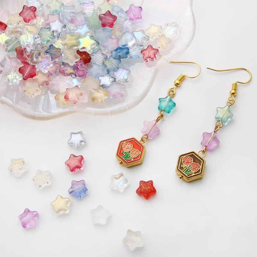 Assorted Glass Beads for Jewelry Making Multi Size Colors Glass Star Moon Seed Pearl Spacer Beads for Bracelets Necklace Earring Making(Frosted White)