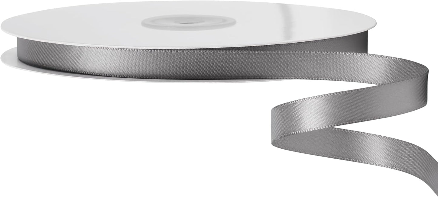 LIUYAXI Silver Double Faced Satin Ribbon, 3/8" X Continuous 100 Yards, Ribbons Perfect for Gift Wrapping Bows Bouquet Wedding Decor DIY Craft and More